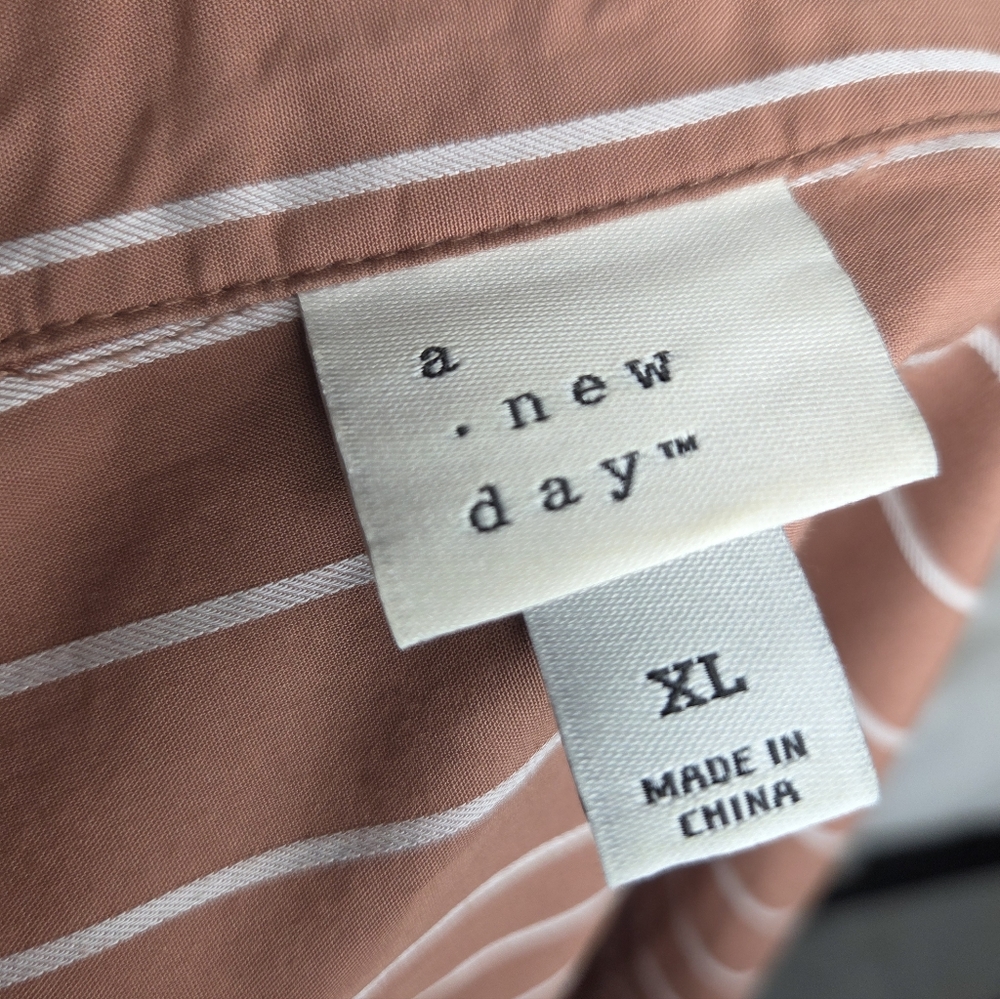 A New Day Size XL Striped Oversized Shirt Brown W/babypink Stripes - Picture 7 of 12